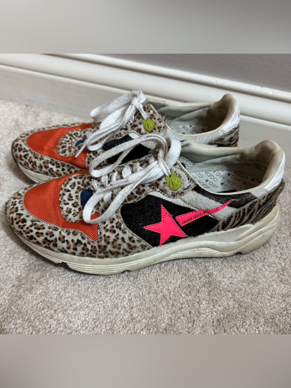 Golden Goose Size 40 Leopard Print Sneakers with Pink Star